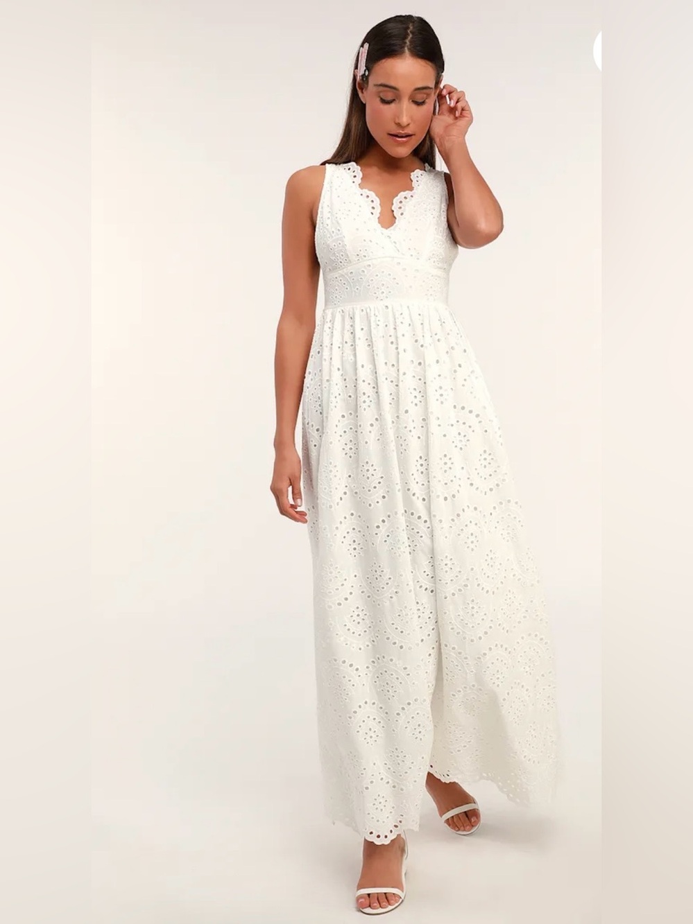 Lulus Splendid White Eyelet Lace Maxi Dress Large NWT